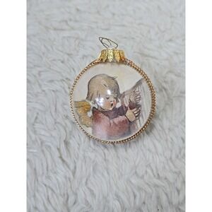 Vintage Hummel Plastic Christmas Ornament Angel Cherub Round Gold Trim Germany
